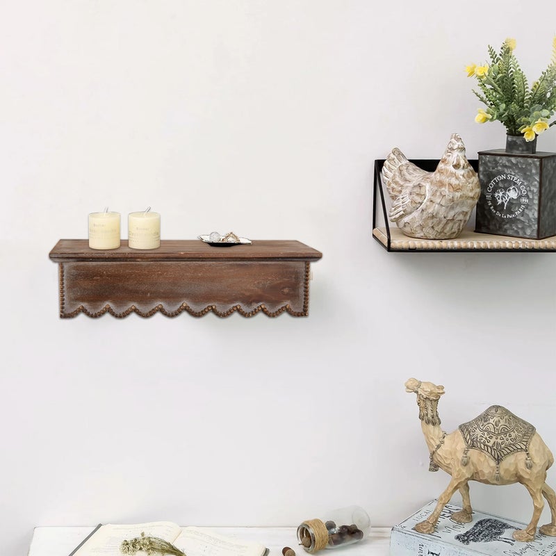 SOFE Wood Scalloped Decorative Wall Shelf, Bedroom Bathroom Kitchen Shelving Wall Mounted Heavy Duty, Farmhouse Floating Storage Shelves Small Hanging Shelves Display Book Picture Ledge Shelf - Image 3