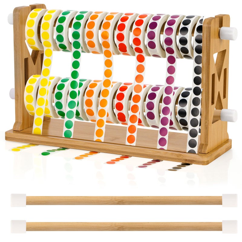 DLUGOPIS Wooden Label Dispenser Label Roll Holder Dispenser 13x45x8 inch Label Sticker Holder Organizer Sticker Roll Dispenser Label Stand for Label Rolls Table Home OfficeNot Contain Label Tape - Image 2
