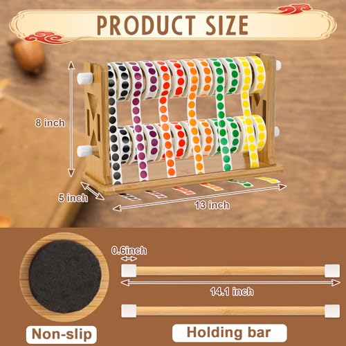 DLUGOPIS Wooden Label Dispenser Label Roll Holder Dispenser 13x45x8 inch Label Sticker Holder Organizer Sticker Roll Dispenser Label Stand for Label Rolls Table Home OfficeNot Contain Label Tape - Image 3
