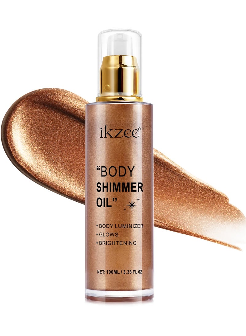 IKZEE Bronze Gold Body Shimmer Oil 100ml Body Shimmer Lotion Glow Oil Body Luminizer Oil Glow Lotion for Brightening Body Long Lasting Shimmering Body Oil for Body & Face No.03 - Image 1