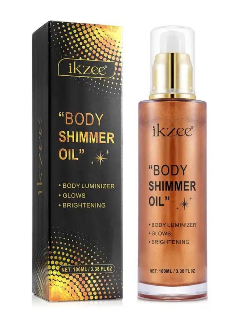 IKZEE Bronze Gold Body Shimmer Oil 100ml Body Shimmer Lotion Glow Oil Body Luminizer Oil Glow Lotion for Brightening Body Long Lasting Shimmering Body Oil for Body & Face No.03 - Image 2