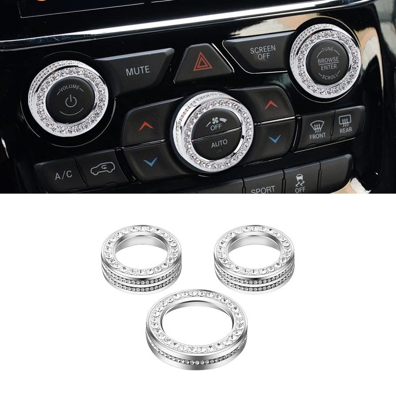 PIFOOG for Jeep Grand Cherokee Accessories  Cherokee Accessories 20142021 Crystal Bling Car AC Knob Covers for Jeep Interior Trim Kit 3PCS Women Men Metal Silver