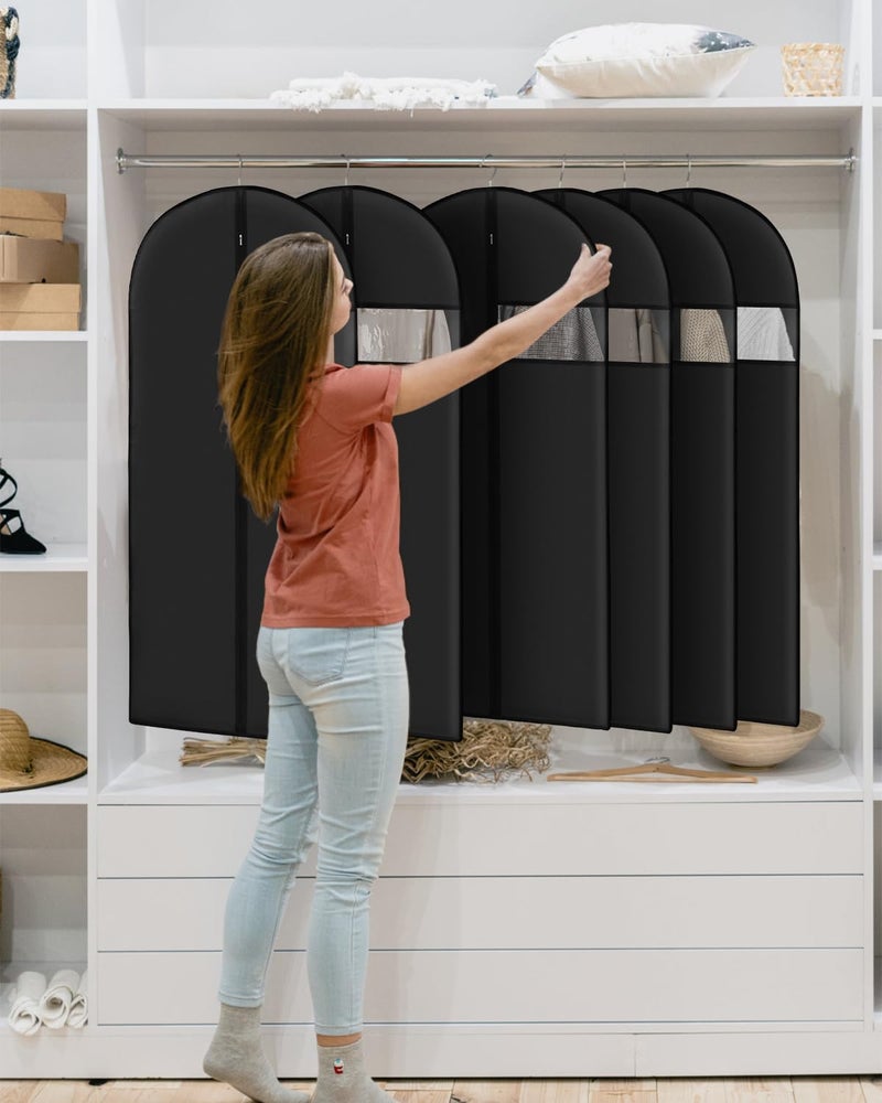 Lzerking Garment Bags for Hanging Clothes 8 packs Washable Black Suit Bags for Closet Storage and Travel with Clear Window (43 inches) - Image 3