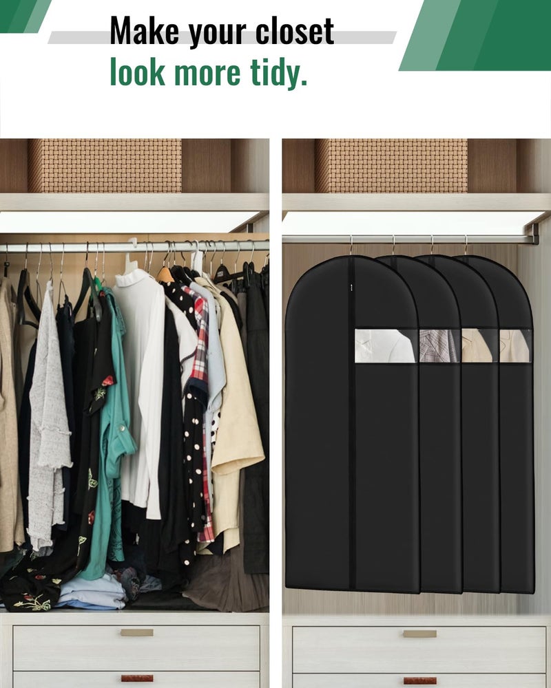Lzerking Garment Bags for Hanging Clothes 8 packs Washable Black Suit Bags for Closet Storage and Travel with Clear Window (43 inches) - Image 5