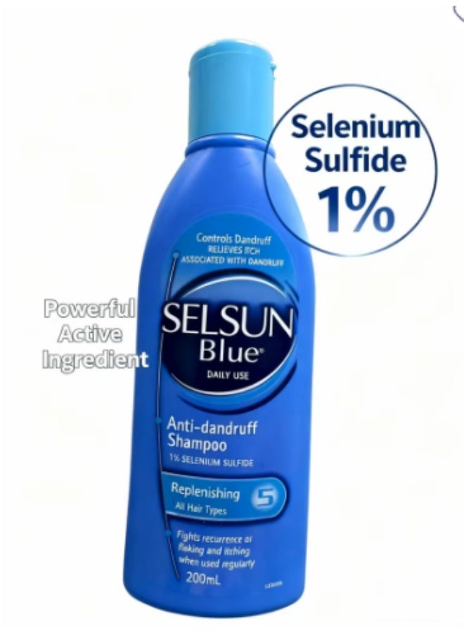 Selsun blue Anti-dandruff Shampoo 1% SELENIUM SULFIDE Replenishing All Hair Types Fights recurrence of faking and itching when used regularly 200mL - Image 2