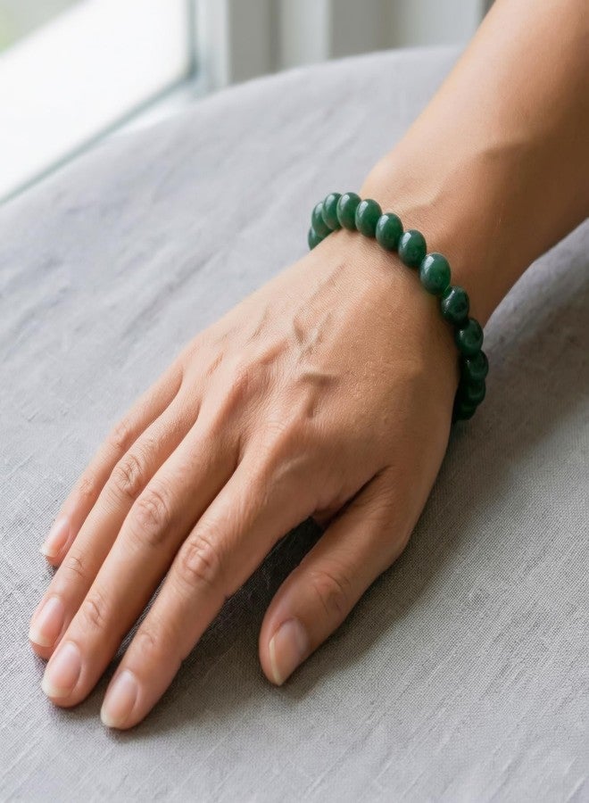 GEMSMANTRA سوار كريستالي مطاطي فاخر من اليشم الطبيعي من جيمزمانترا | خرز دائري مقطوع بقطر 10 مم معتمد مخبرياً | سوار علاجي للجنسين | يعزز السعادة والوفرة والشفاء العاطفي - Image 3