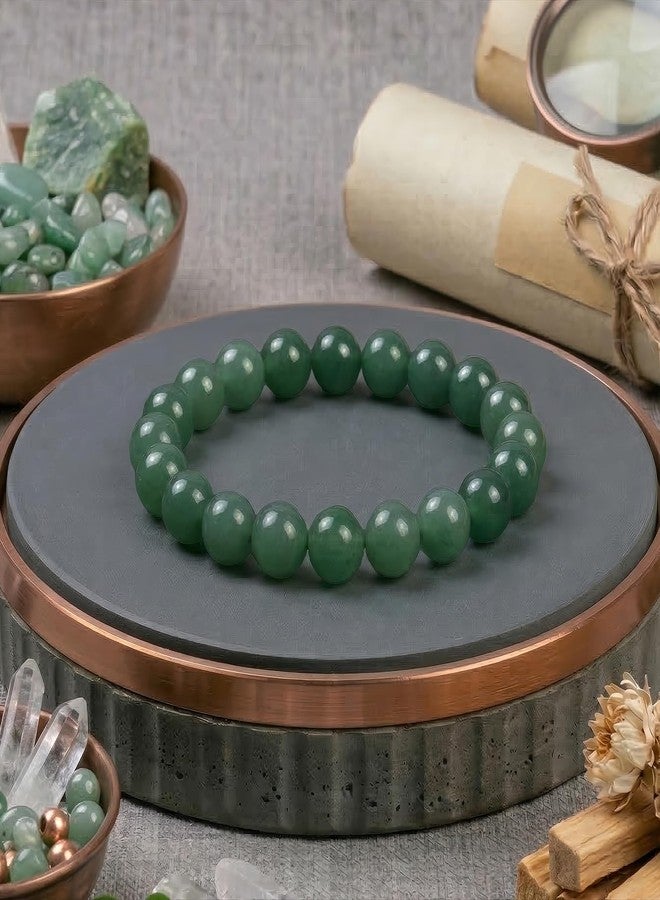 GEMSMANTRA سوار كريستالي مطاطي فاخر من اليشم الطبيعي من جيمزمانترا | خرز دائري مقطوع بقطر 10 مم معتمد مخبرياً | سوار علاجي للجنسين | يعزز السعادة والوفرة والشفاء العاطفي - Image 2