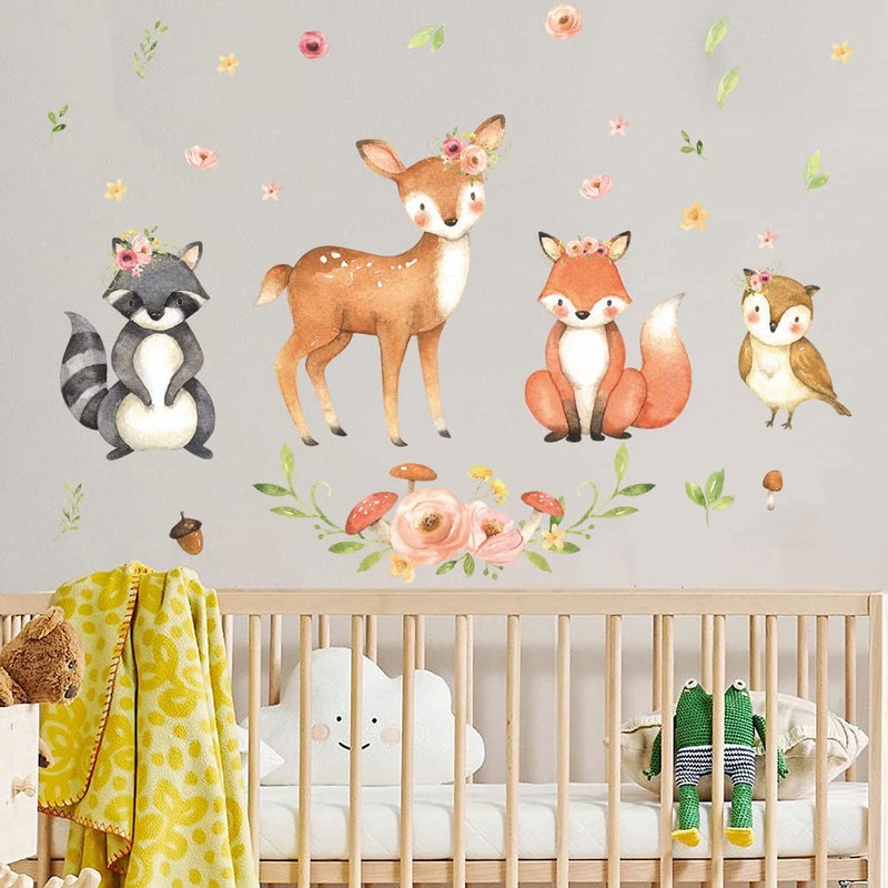 Supzone ملصقات حائط حيوانات الغابة من سوپزون ملصقات حيوانات كرتونية راكون لطيف غزال ثعلب بومة ملصق حيوانات الغابة لغرفة الأطفال والرضع وغرفة اللعب وغرفة النوم - Image 2