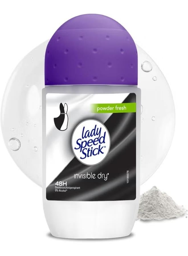 ليدي سبيد ستيك مزيل عرق غير مرئي وجاف برائحة بودرة منعشة رول أون، شفاف 50 مل