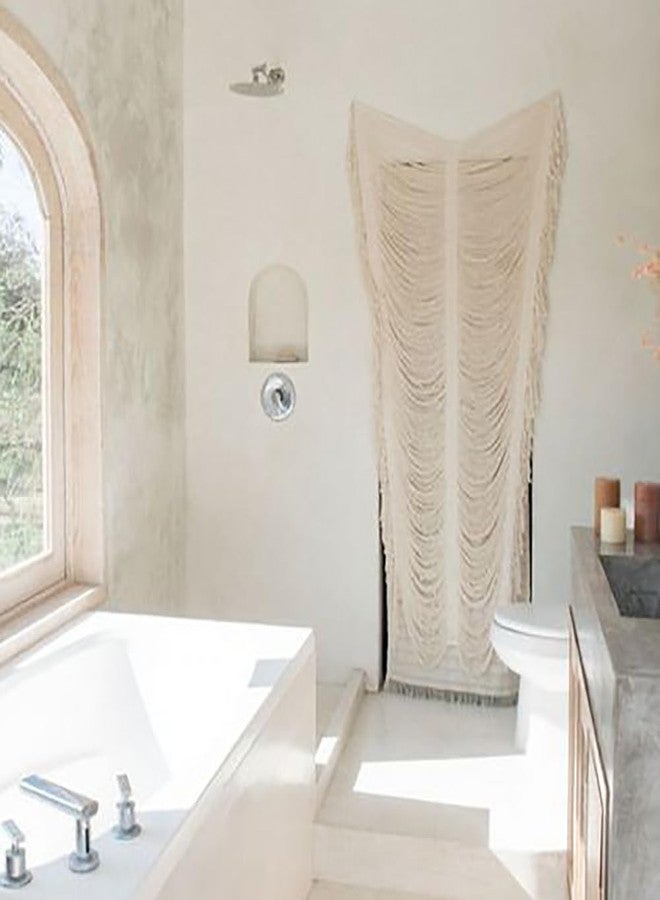 Flber ستارة مكرمية من الألياف، فاصلة للغرفة، ستارة مدخل، ستارة بوهيمية، ديكور جداري للباب والنافذة، فن الخيوط، حرفة يدوية، غرفة نوم، خلفية زفاف، ديكور لوح رأس السرير، 41 بوصة عرض × 75 بوصة طول - Image 3