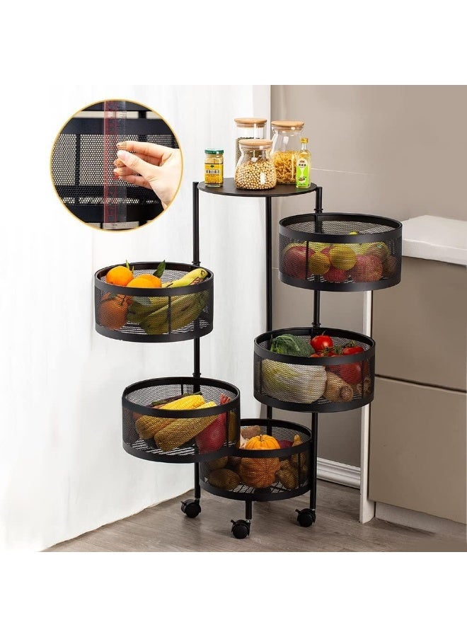 SKY-TOUCH رف تخزين المطبخ 5 طوابق بتصميم لمسة السماء، سلة فواكه وخضروات دوارة، سلة دائرية دوارة كبيرة مع 4 عجلات قابلة للتحريك - Image 2