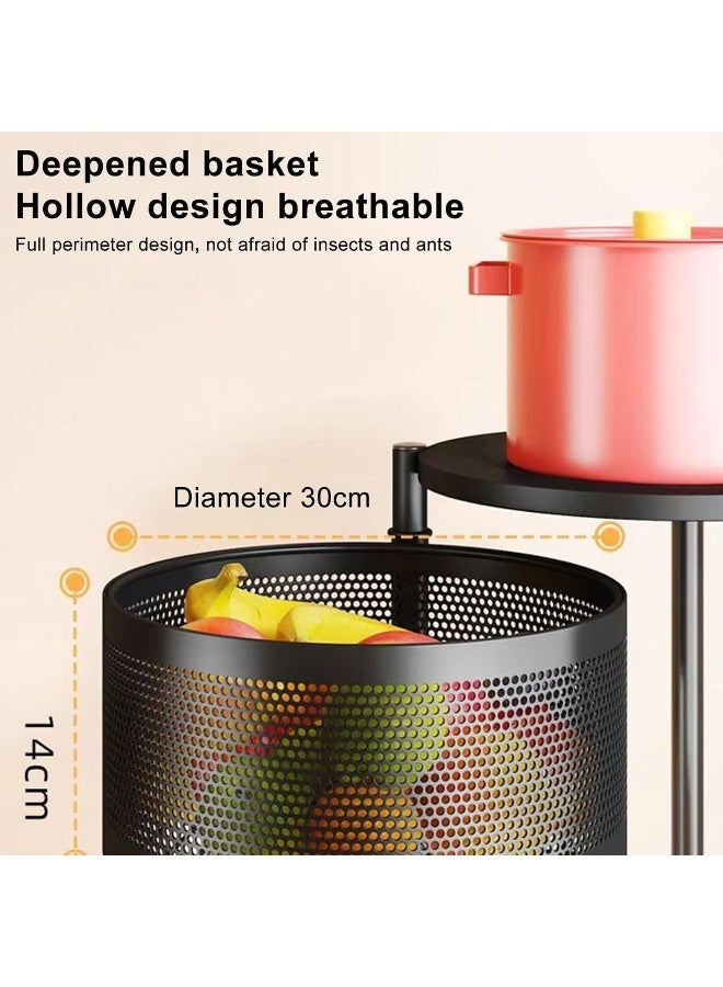 SKY-TOUCH رف تخزين المطبخ 5 طوابق بتصميم لمسة السماء، سلة فواكه وخضروات دوارة، سلة دائرية دوارة كبيرة مع 4 عجلات قابلة للتحريك - Image 4