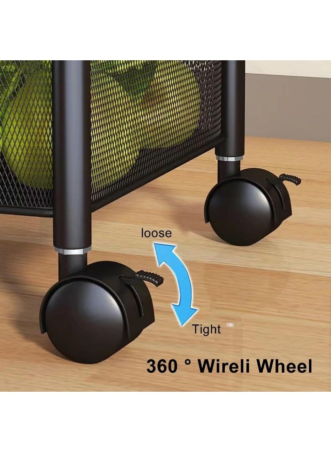 SKY-TOUCH رف تخزين المطبخ 5 طوابق بتصميم لمسة السماء، سلة فواكه وخضروات دوارة، سلة دائرية دوارة كبيرة مع 4 عجلات قابلة للتحريك - Image 5