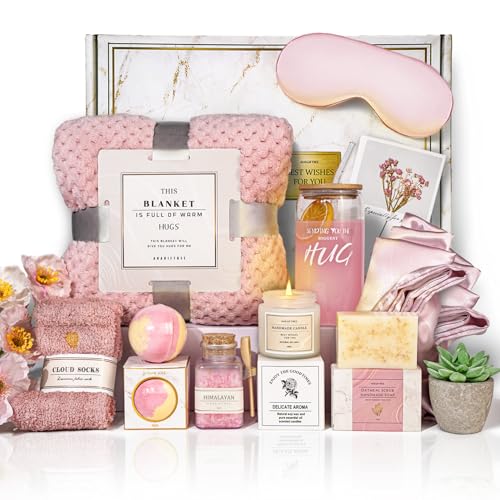 AHAGIFTREE Mother's Day Birthday Gifts Get Well Soon Gift Baskets For Women,12PC Get Well Gifts for Women After Surgery,Birthday Gifts,Care Package,Grief,Sympathy,Condolences Gift Basket (pink) - Image 1