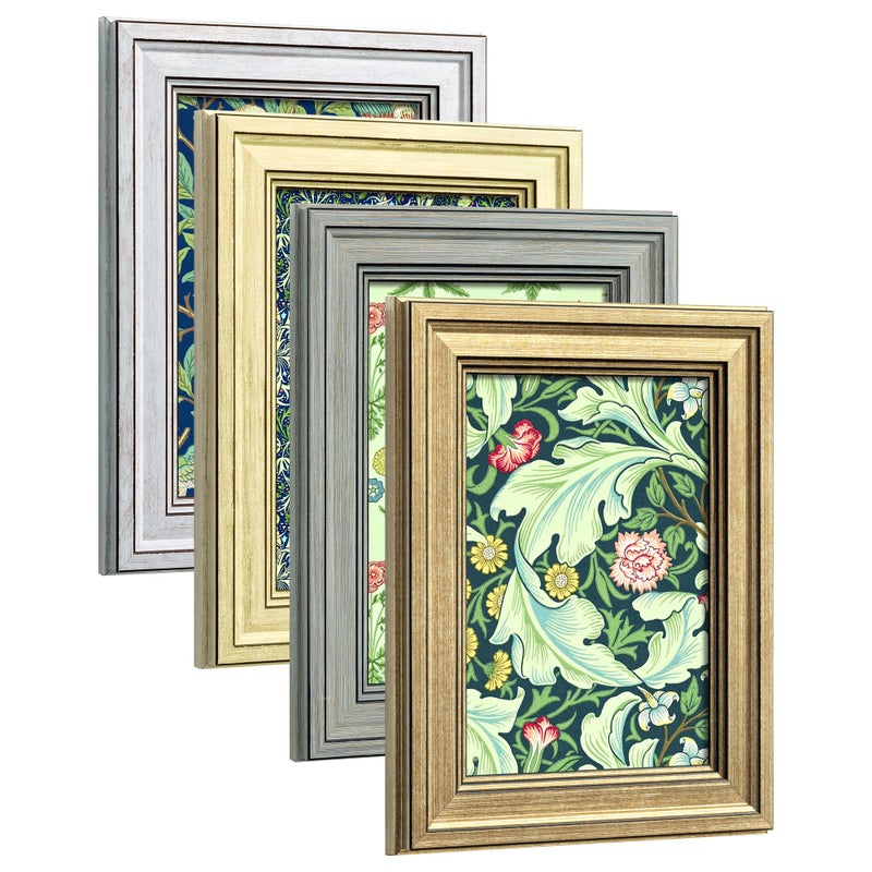 DEKWINN,5x7 Picture Frame Set of 4 with Real Glass for Pictures 4x6 with Mat or 5x7 Without Mat, Rustic Farmhouse Photo Frames for Wall or Tabletop Display - Image 1