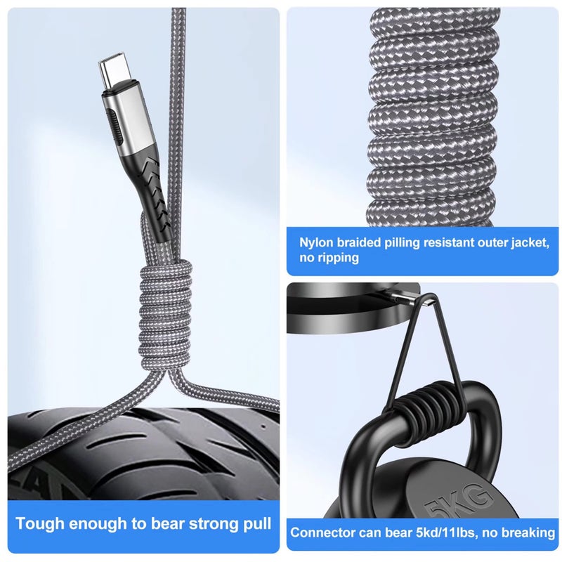 Durcord USB C Charger Cable, 2Pack 6ft Fast Charging 6Ft USB Type C Cord Cable, 6 Foot Type C Charger Premium Nylon Braided USB Cable Compatible with iPhone 15 Pro/Plust/Max-Silver - Image 2