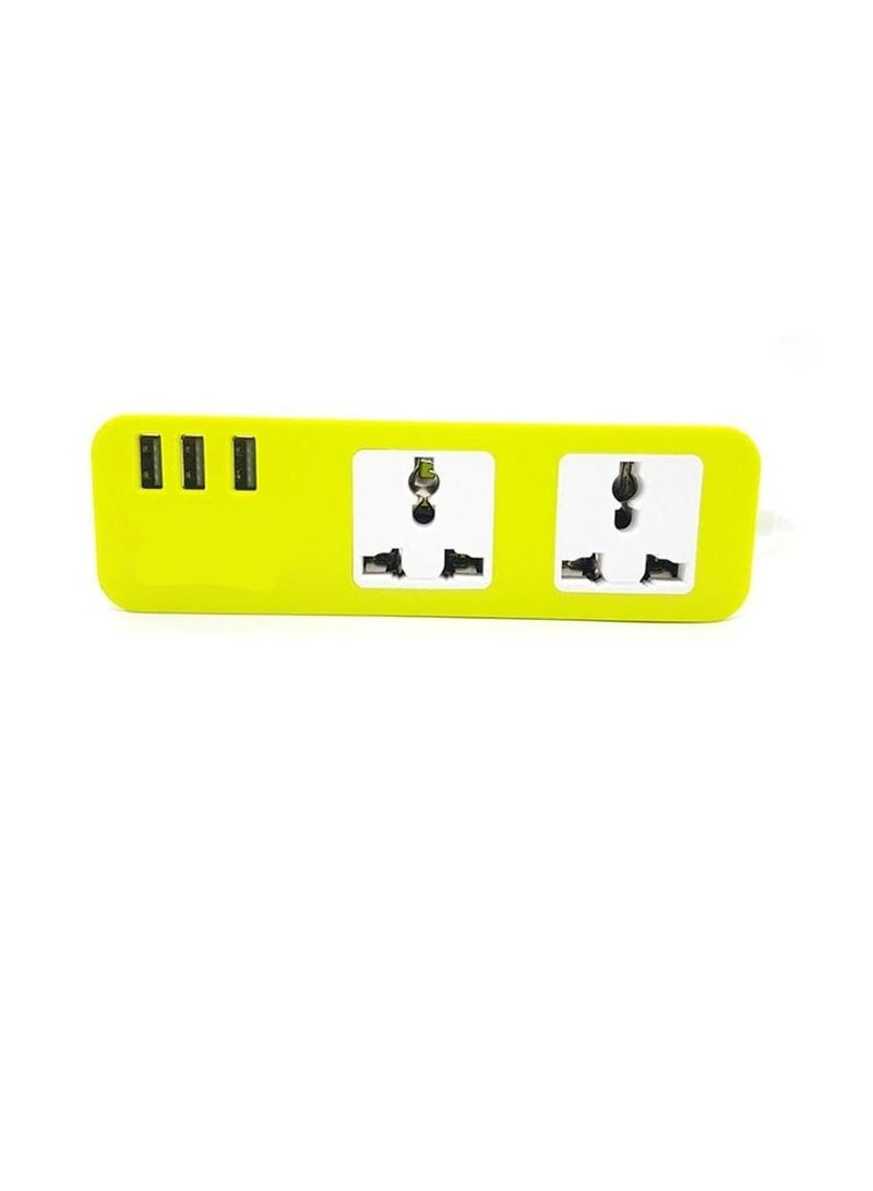 2 Way Universal Power Extension Socket With 3 USB Port 1.8meter. (multi random color)  - Image 1