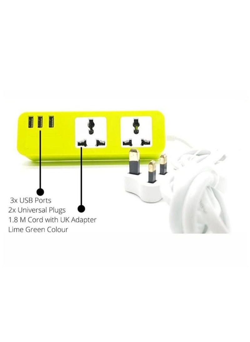 2 Way Universal Power Extension Socket With 3 USB Port 1.8meter. (multi random color)  - Image 2