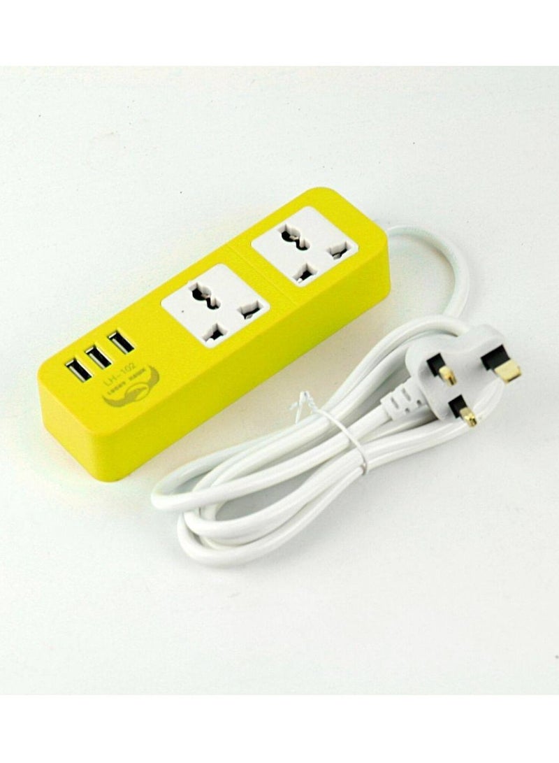 2 Way Universal Power Extension Socket With 3 USB Port 1.8meter. (multi random color)  - Image 3
