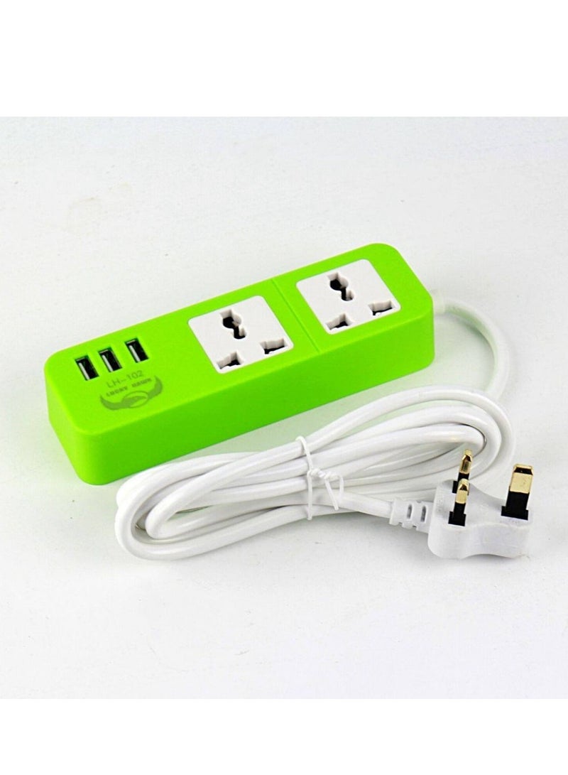 2 Way Universal Power Extension Socket With 3 USB Port 1.8meter. (multi random color)  - Image 4