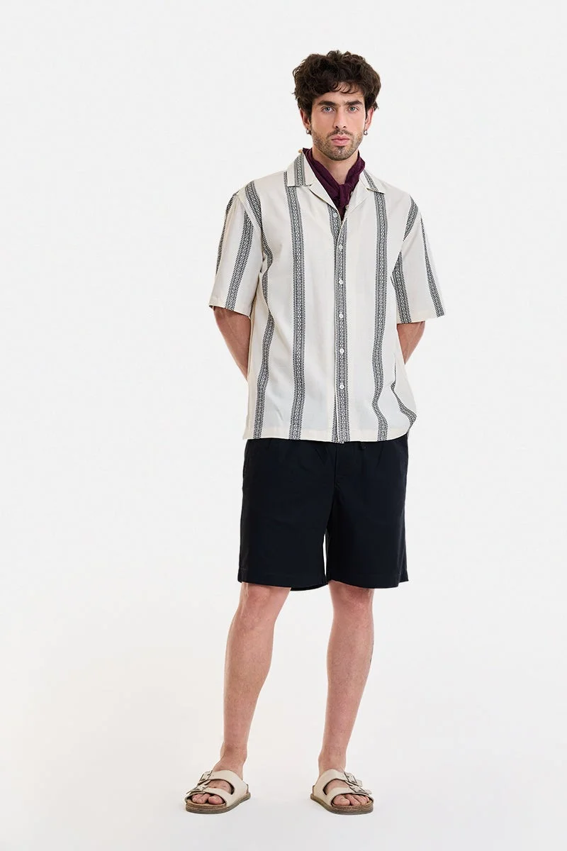 سنيتش Cream Striped Half Sleeve Boxy Shirt