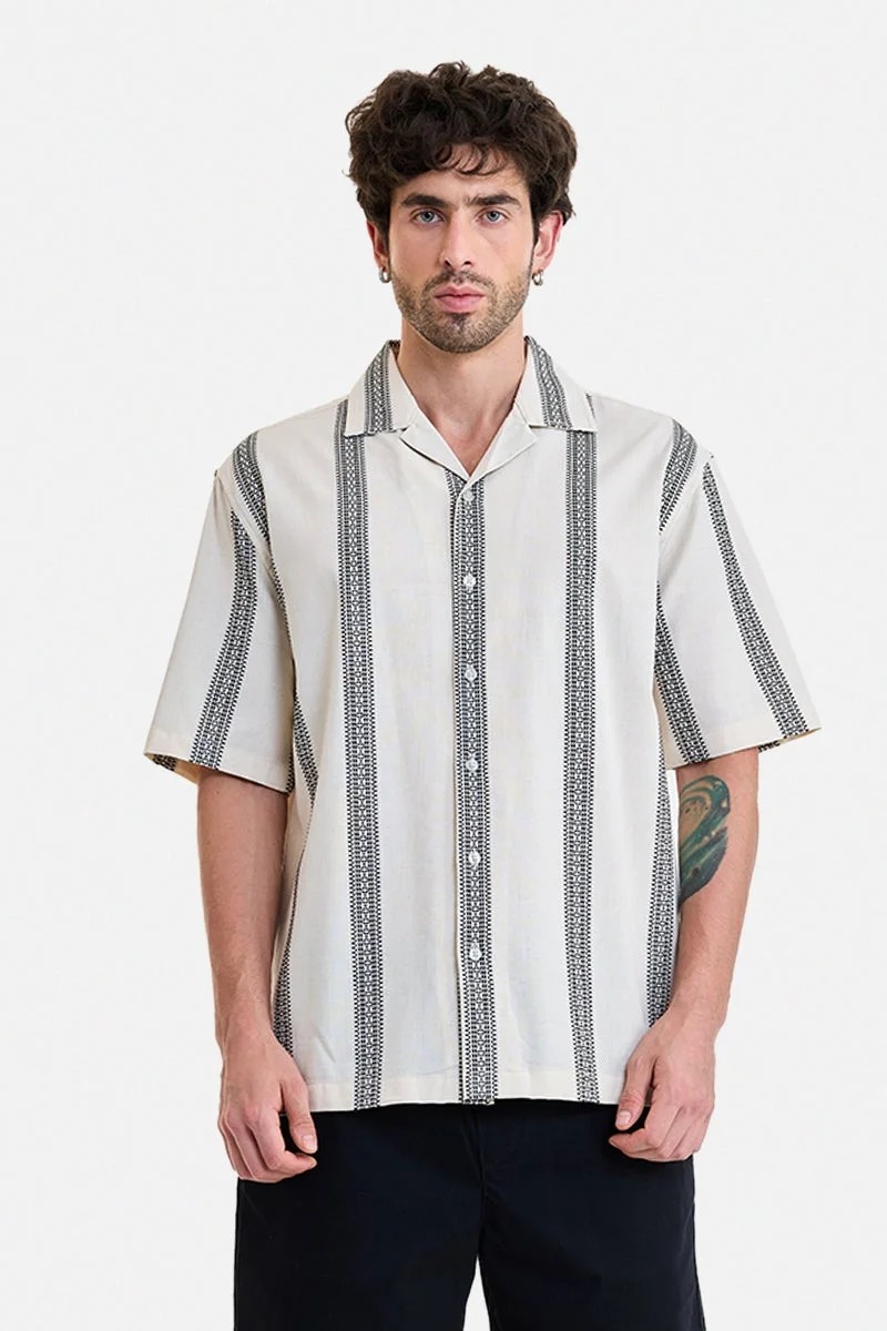 سنيتش Cream Striped Half Sleeve Boxy Shirt