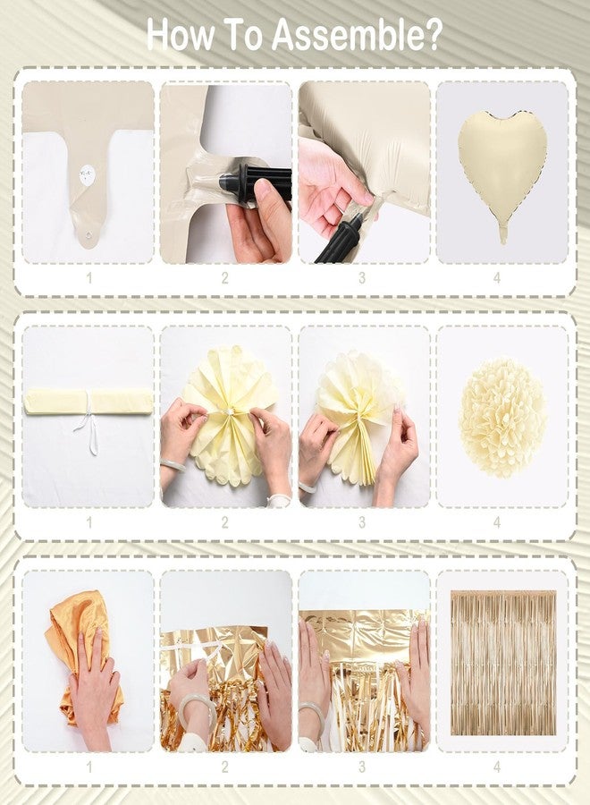 Togvu 21st Cream Birthday Decorations for Her, Beige Number 21 Heart Tan Star Balloons Neutral White Gold Nude Balloon with Boho Happy Birthday Banner Fringe Curtain Paper Pompoms Classy Girls Party Decor - Image 4