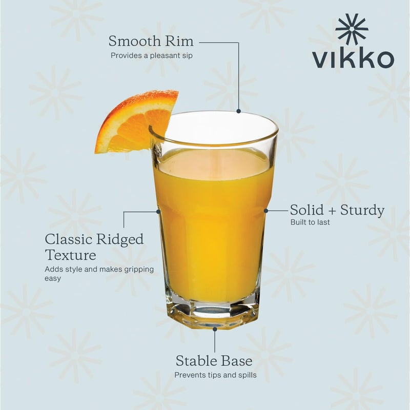 Vikko Drinking Glasses, 9 Ounce Glass Cups, Durable Glasses Drinking Set of 6, Stackable Water Glasses, Highball Glasses, Heavy Base Tumblers & Water Glasses, Dishwasher Safe Cups for Kitchen - Image 1