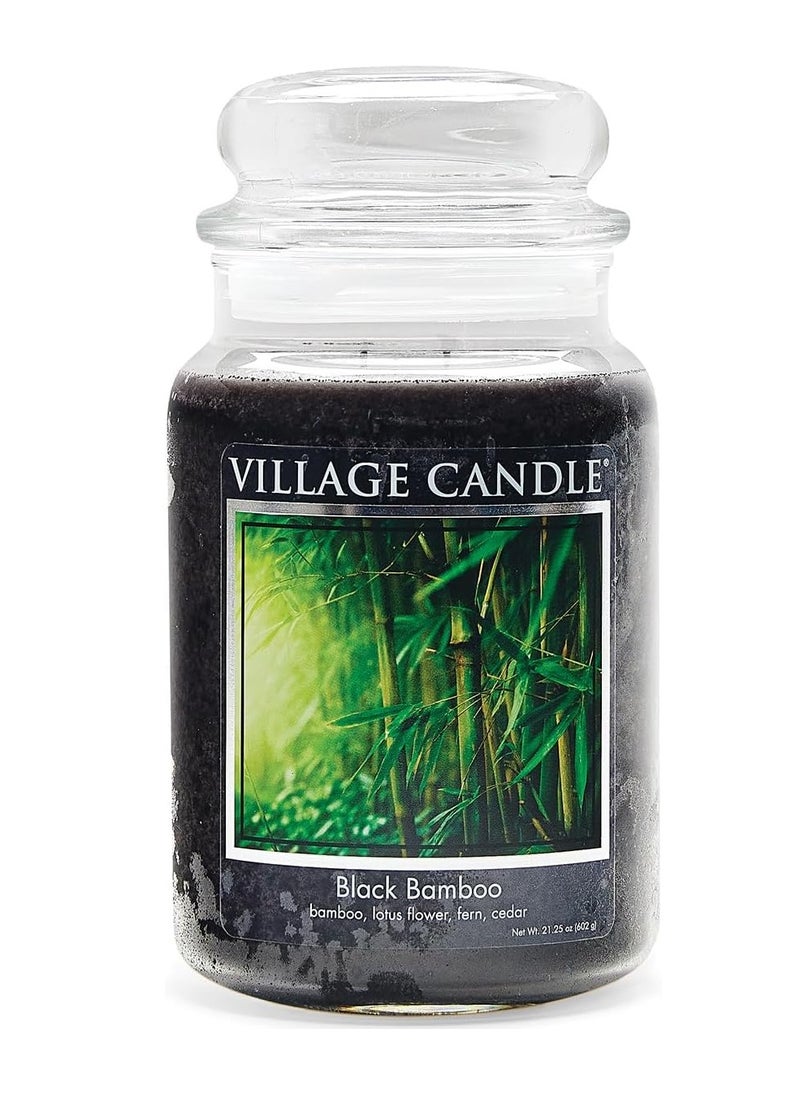 Village Candle - Village Candle Black Bamboo Large Glass Apothecary Jar, Scented Candle, 21.25 oz., Black - Image 1