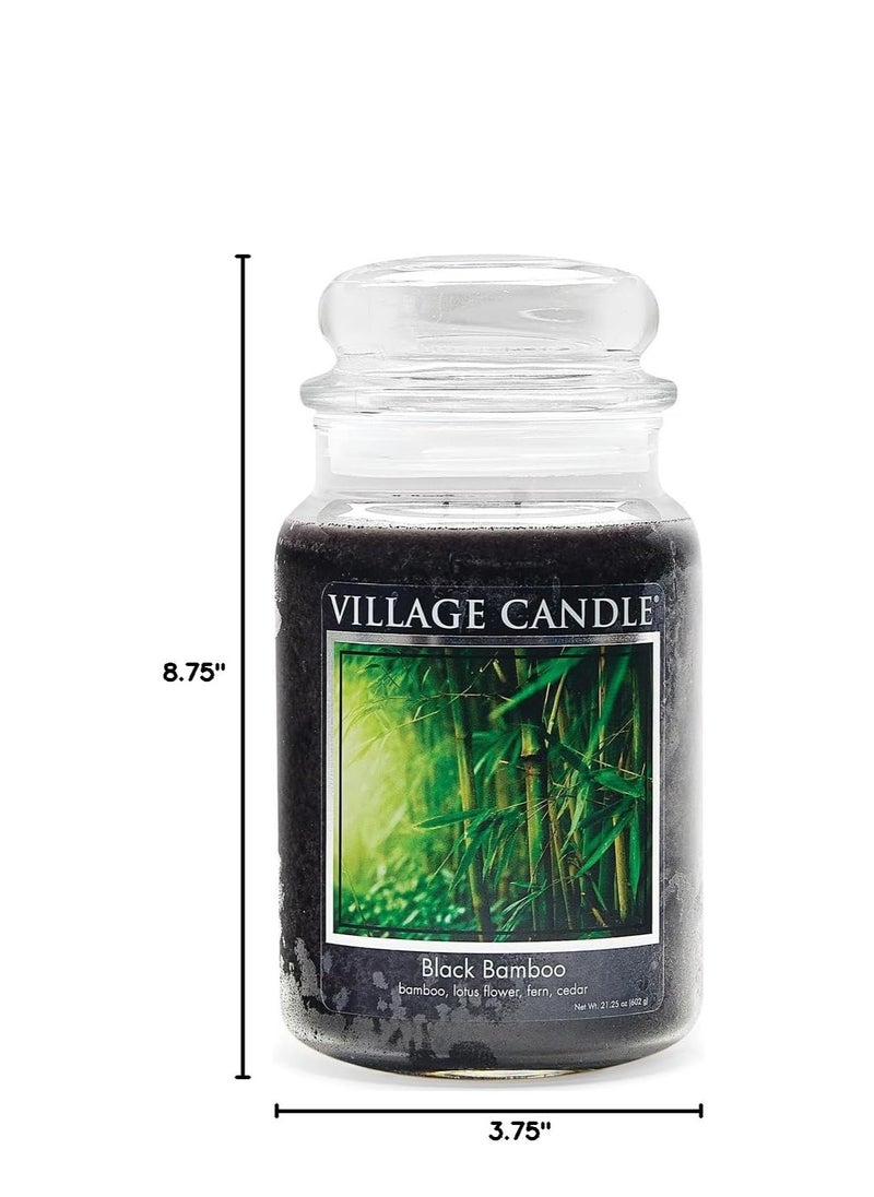 Village Candle - Village Candle Black Bamboo Large Glass Apothecary Jar, Scented Candle, 21.25 oz., Black - Image 1