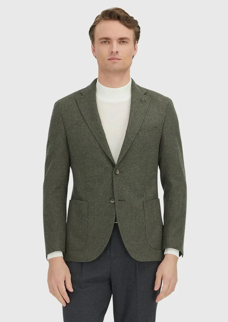 RAMSEY Khaki Plain Shirt Shoulder Slim Fit Wool Blended Jacket