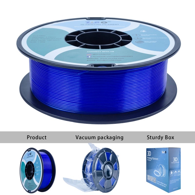 ZIRO BLUE Translucent PLA Filament 1.75mm 1kg/2.2lb Spool, Translucent - Image 2