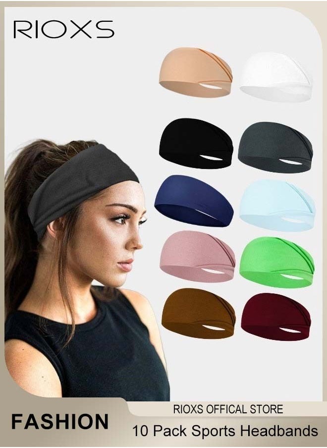 ريوكس Sports Headband,10 Pack Elastic Headbands For Men And Women,Non-Slip Sweatband For Yoga Pilates Running Gym Workout Baseball Fitness Or Casual Wear, Breathable and Sweat-Wicking  - Image 1