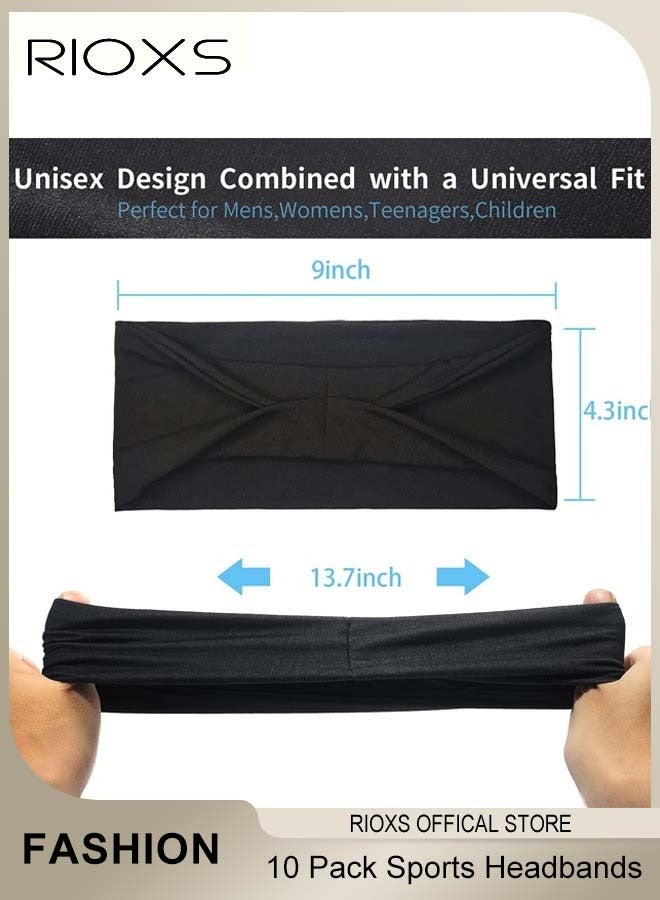Sports Headband,10 Pack Elastic Headbands For Men And Women,Non-Slip Sweatband For Yoga Pilates Running Gym Workout Baseball Fitness Or Casual Wear, Breathable and Sweat-Wicking