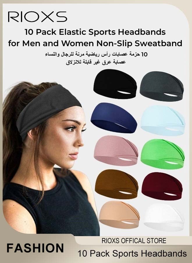 Sports Headband,10 Pack Elastic Headbands For Men And Women,Non-Slip Sweatband For Yoga Pilates Running Gym Workout Baseball Fitness Or Casual Wear, Breathable and Sweat-Wicking