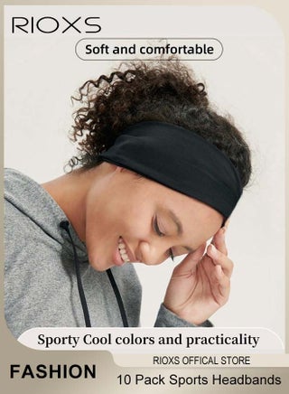 Sports Headband,10 Pack Elastic Headbands For Men And Women,Non-Slip Sweatband For Yoga Pilates Running Gym Workout Baseball Fitness Or Casual Wear, Breathable and Sweat-Wicking - view 2