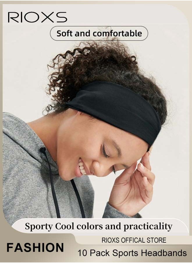ريوكس Sports Headband,10 Pack Elastic Headbands For Men And Women,Non-Slip Sweatband For Yoga Pilates Running Gym Workout Baseball Fitness Or Casual Wear, Breathable and Sweat-Wicking  - Image 2