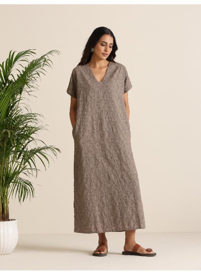 trueBrowns trueBrowns Grey Cotton Embroidered Dress  - Image 1