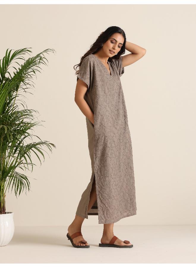 trueBrowns trueBrowns Grey Cotton Embroidered Dress  - Image 5