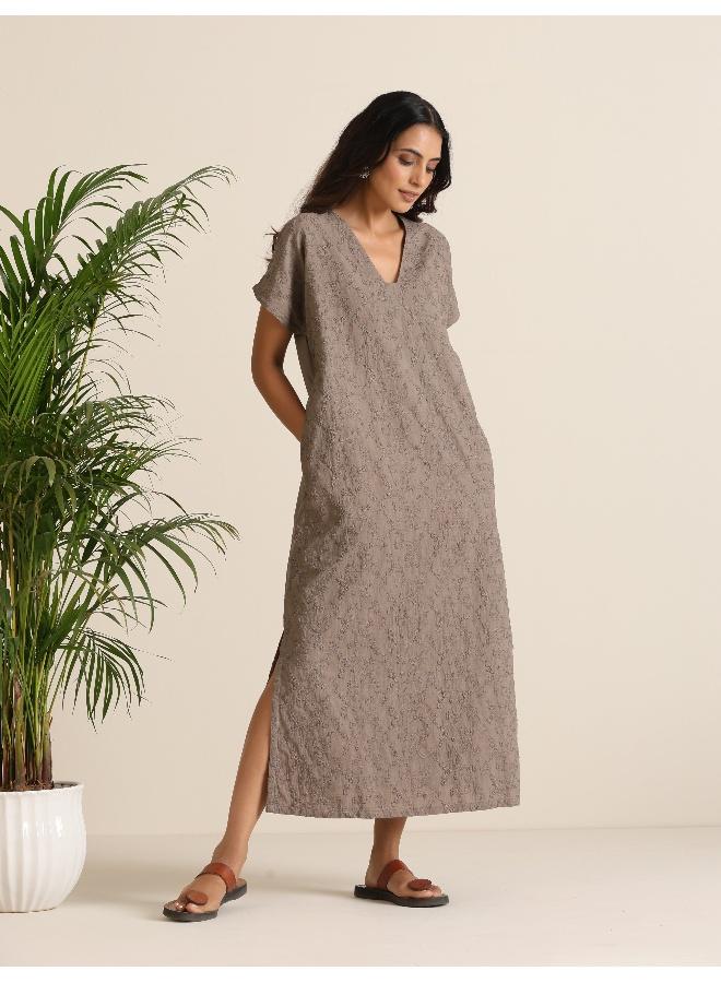 trueBrowns trueBrowns Grey Cotton Embroidered Dress  - Image 3