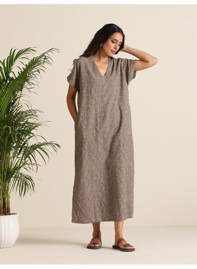 trueBrowns trueBrowns Grey Cotton Embroidered Dress  - Image 2