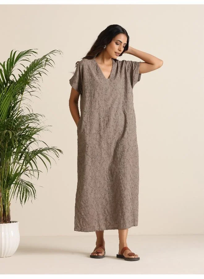 trueBrowns trueBrowns Grey Cotton Embroidered Dress