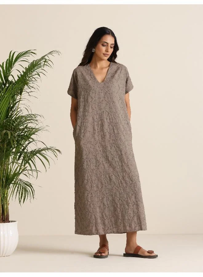trueBrowns trueBrowns Grey Cotton Embroidered Dress