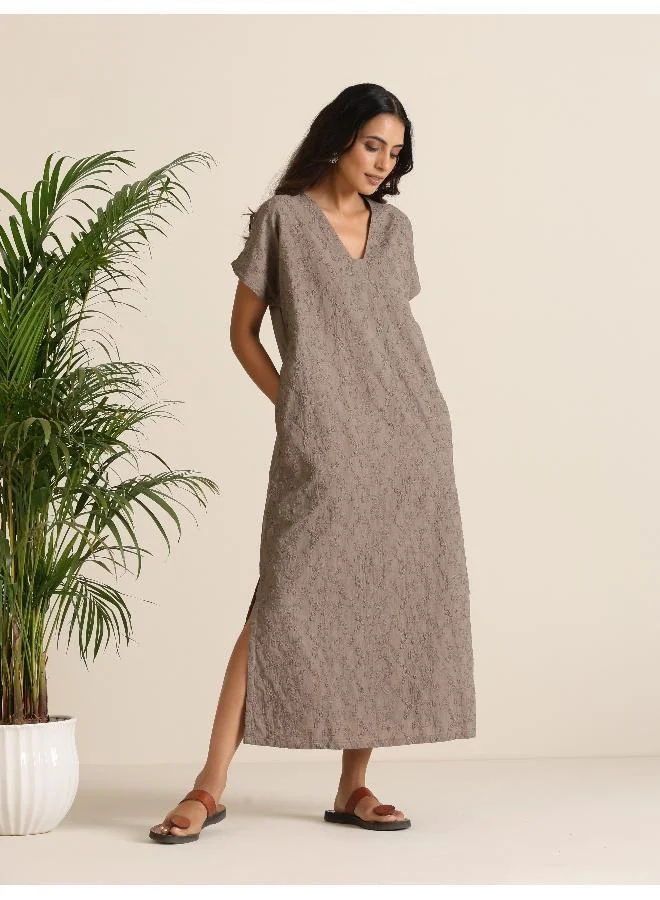 trueBrowns  trueBrowns Grey Cotton Embroidered Dress for Women | Best Price UAE