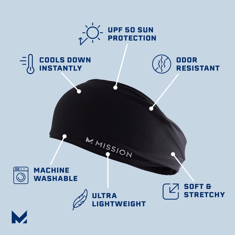 Mission Cooling Tapered Headband, Black - Lightweight & Breathable - Cools Up to 2 Hours - UPF 50 Sun Protection - Machine Washable - Image 2