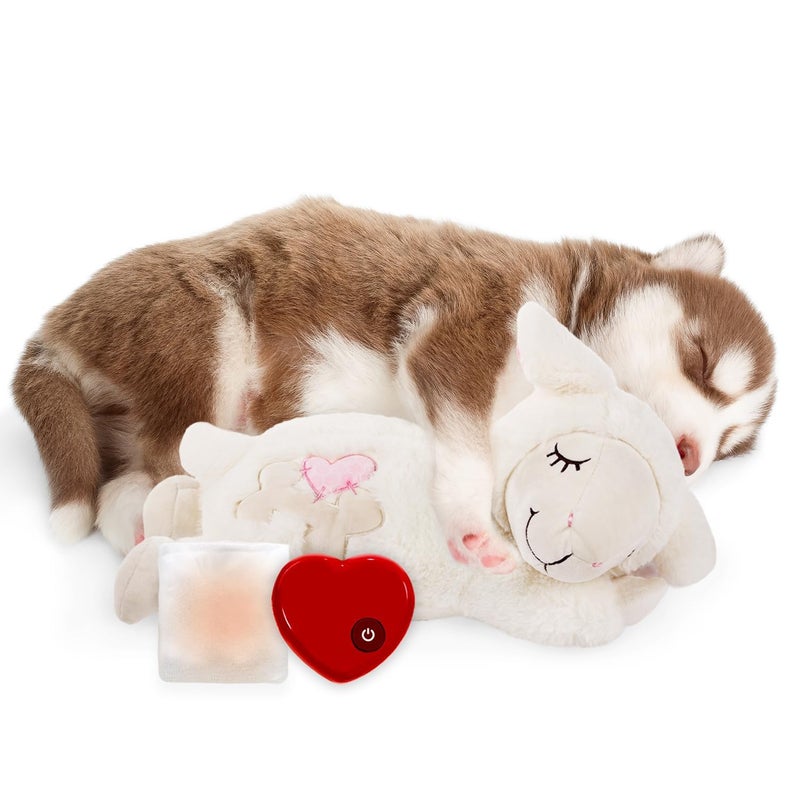 ALL FOR PAWS Heartbeat Dog Toy with Warm Bag for Puppy Anxiety Relief Sleep Aid Heartbeat Stuffed Animal Dog Toy for Behavioral Training Snuggling Plush Toy for Puppy Calming Aid White Sheep - Image 2