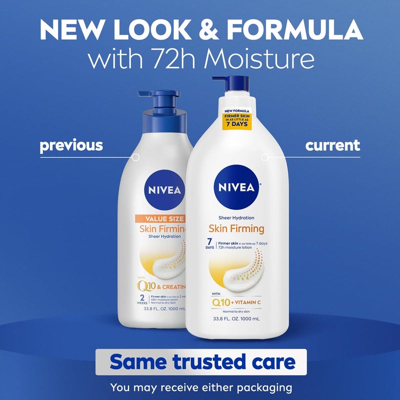NIVEA Sheer Hydration Skin Firming Body Lotion with Q10 and Vitamin C, 72-Hour Body Moisturizer for Normal to Dry Skin, 33.8 Fl Oz Value Size Pump Bottle - Image 2