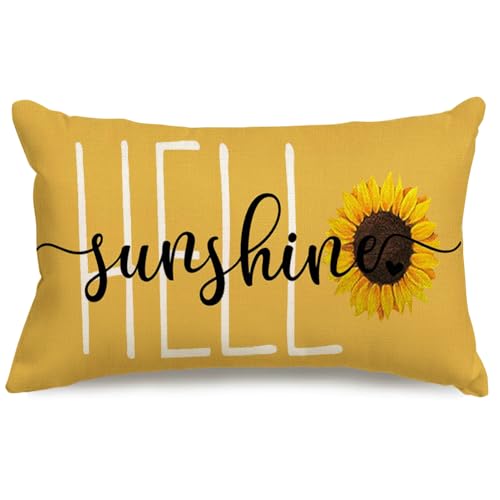 RABUSOFA Hello Sunshine Sunflower Spring Summer Throw Pillow Covers12x20 Inch Quote Yellow Farmhouse Lumbar Decorative Cushion Case Decoration for Sofa Couch Single