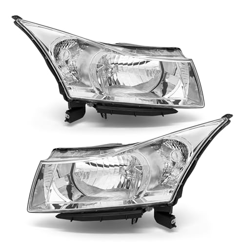 ADCARLIGHTS Headlight Assembly for 2011 2012 2013 2014 2015 Chevy Cruze LS/LT/LTZ 2016 Chevrolet Cruze Limited Chrome Housing with Clear Reflector Headlamp Replacement Pair（W/O Bulbs） - Image 1