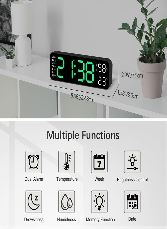 JoFomp Digital Wall Clock Large Display, 9" LED Wall Clocks for Living Room Decor, Digital Clock with Temperature/DST/Auto-Dimming/Humidity/Snooze - 12/24H, Silent Digital Clocks for Seniors Kids - Image 2